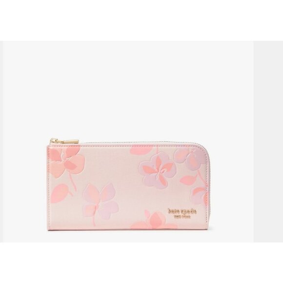 KATE SPADE NY Devin Springs Pansies leather women's zip large wallet - Pink - Picture 1 of 6